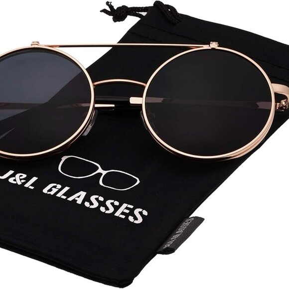 Retro Flip-Up Round Goggles Steampunk Sunglasses - Picture 2 of 6